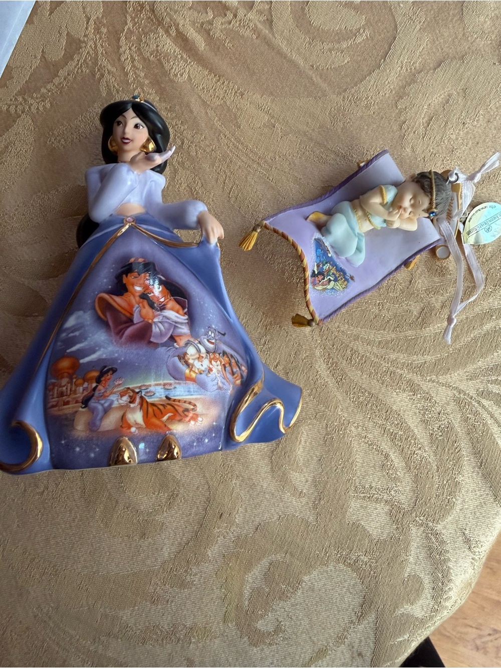 Disney Jasmine Purple and Gold Decorative Figurine Bell and Baby Jasmine figure